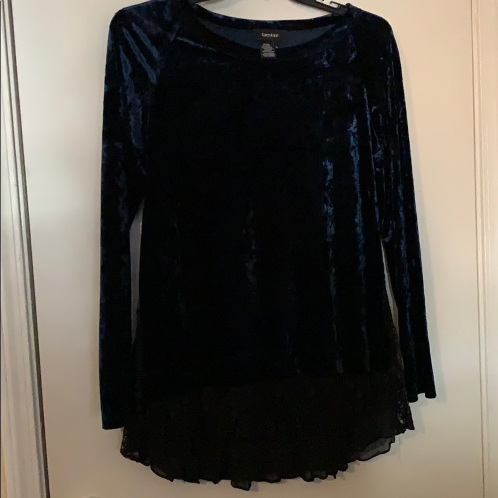 Karen Kane blue velvet with black lace top